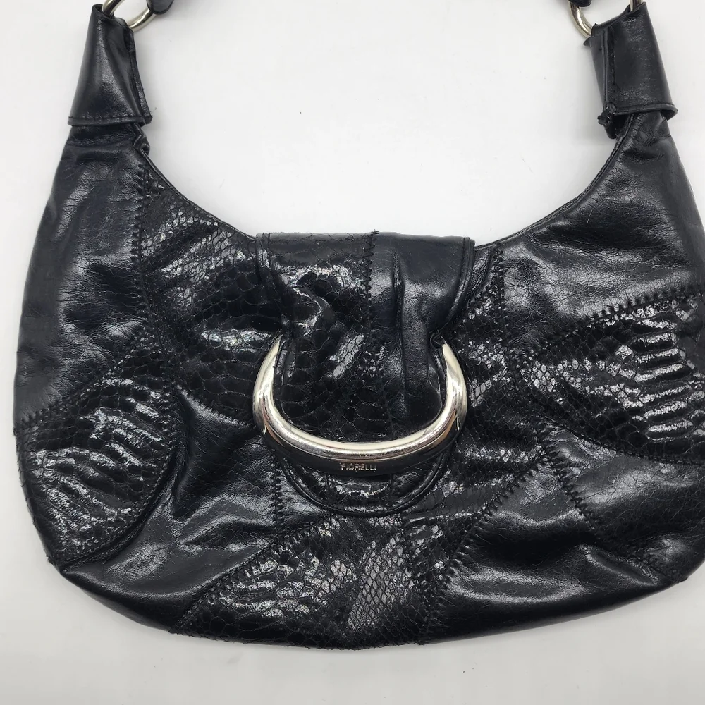 Vintage Fiorelli Black Y2K Patchwork Vinyl Shoulder Bag - Picture 3 of 16